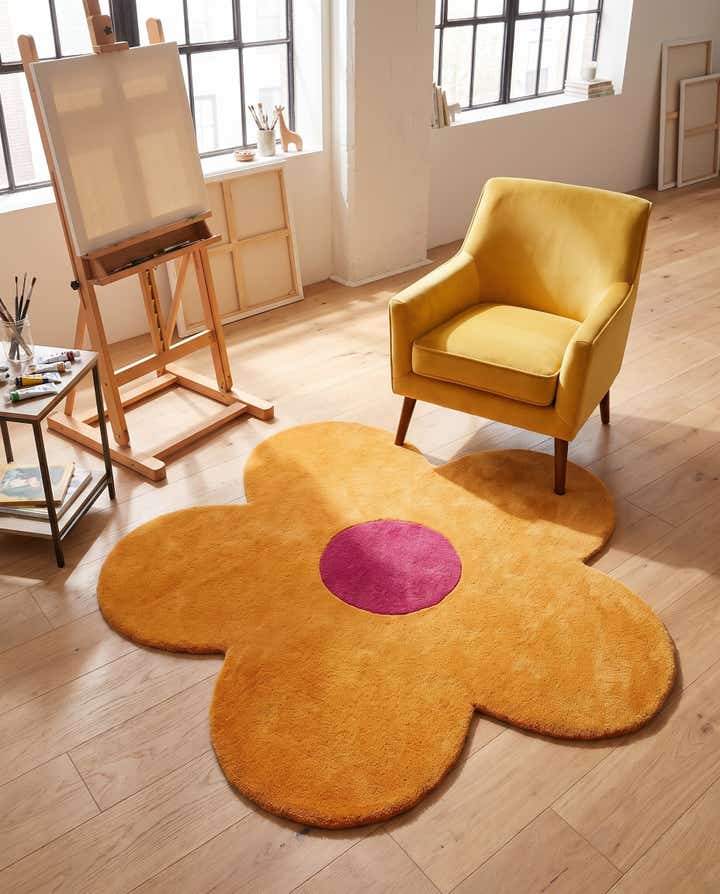 4' 1 x 4' 1 Happy Rugs Funky Flower Wool Round