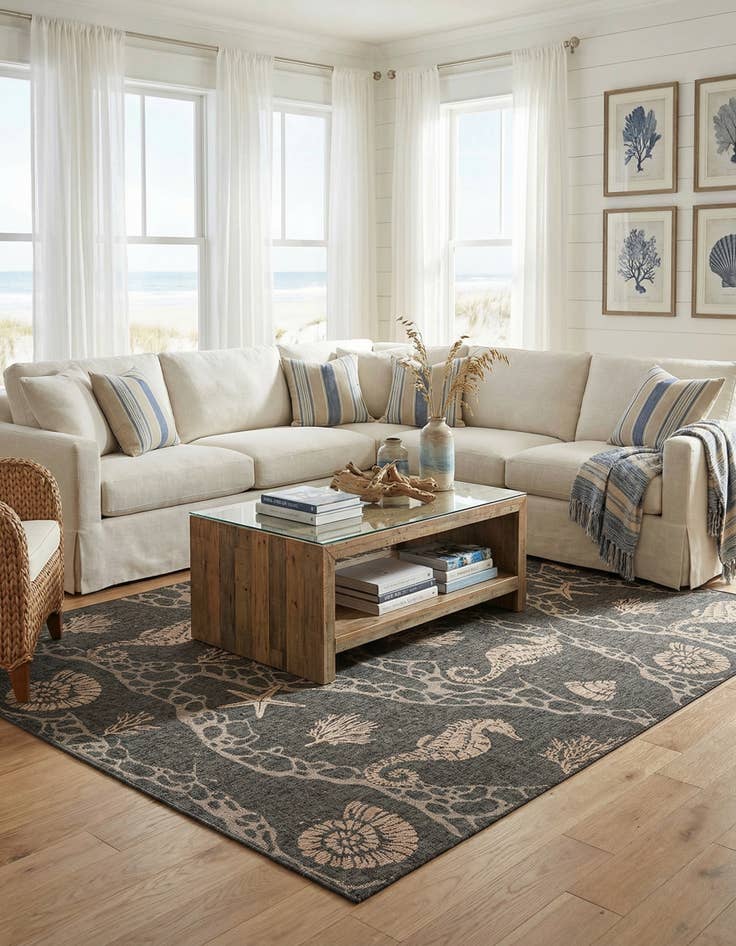 Detail image of 10' x 14'  Washable Coastal Indoor / Outdoor Rug