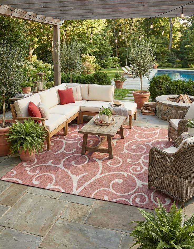 Detail image of  13' x 13'  Washable Botanical Indoor / Outdoor Square Rug