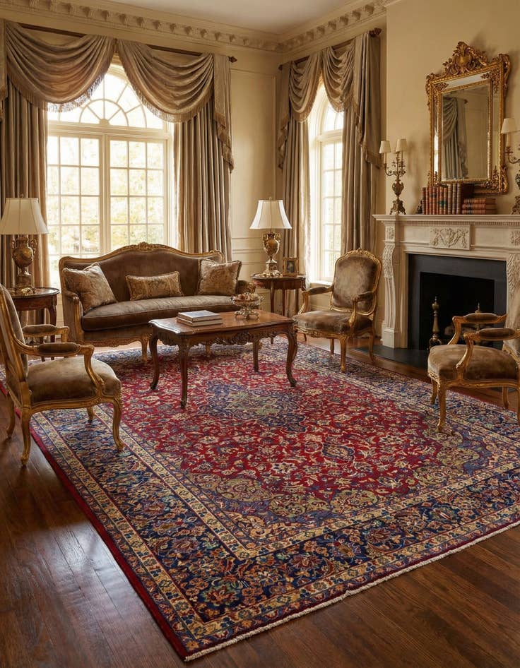 Detail image of 9' 8 x 12' 10  Hand Knotted Isfahan Persian Wool Rug