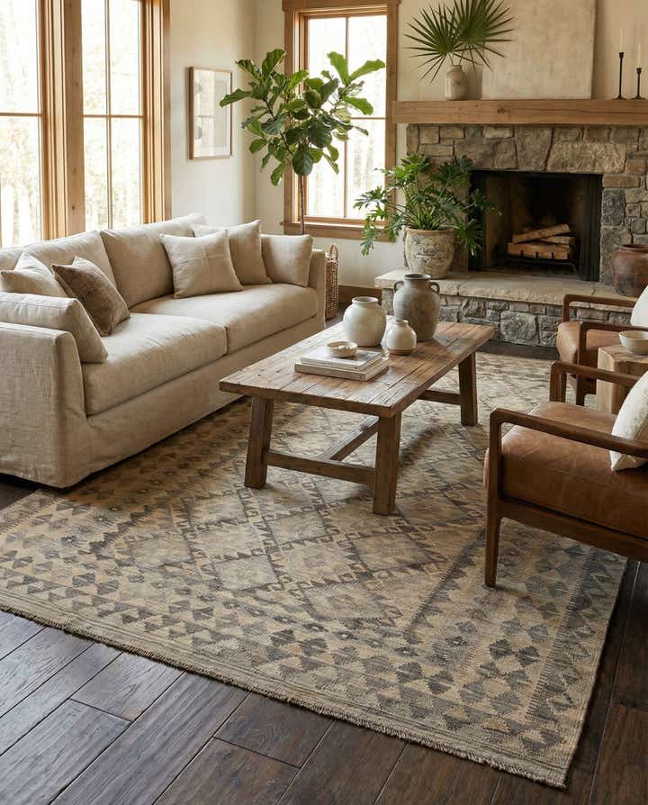 6' 6 x 9' 10 Hand Woven Kilim Maymana Wool Rug