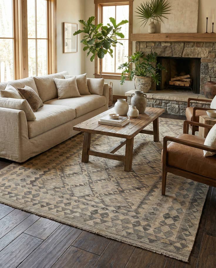 Detail image of 6' 6 x 9' 10 Hand Woven Kilim Maymana Wool Rug