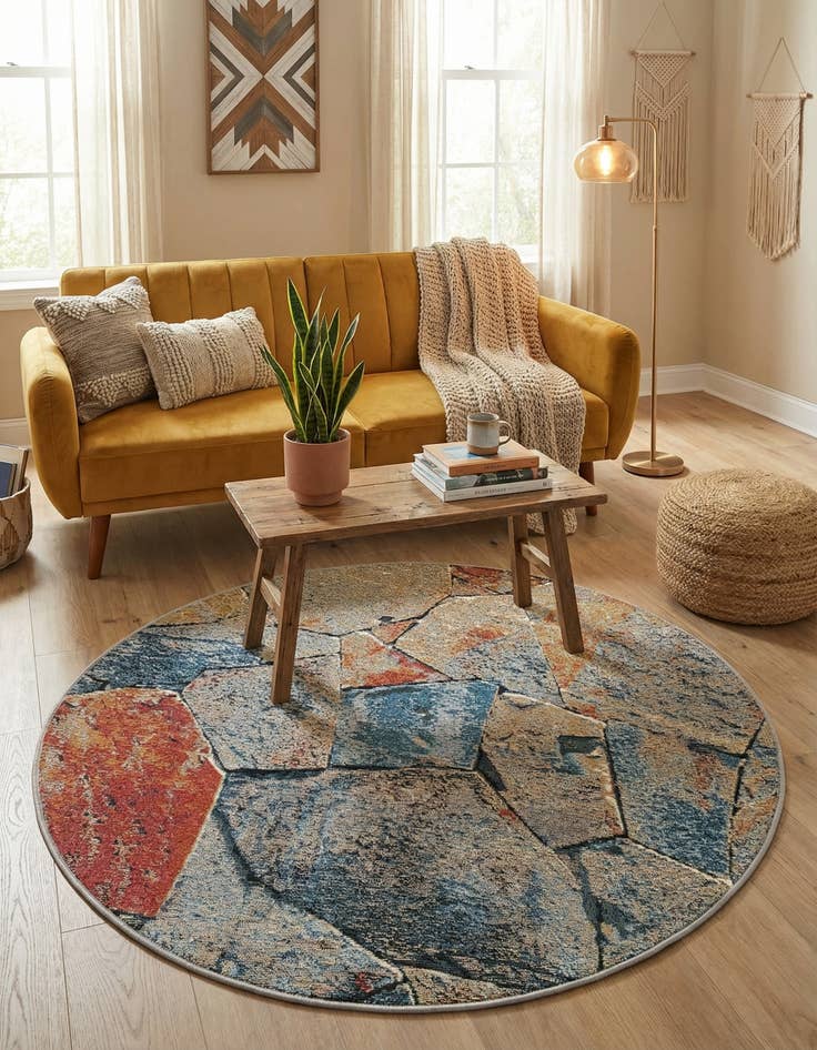 Detail image of 4' x 4'  Washable Modern Indoor / Outdoor Round Rug