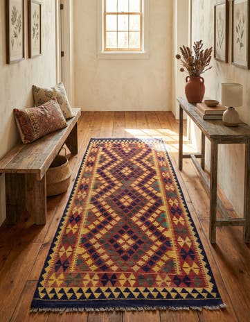 3' 4 x 6' 9 Hand Woven Kilim Maymana Wool Runner Rug