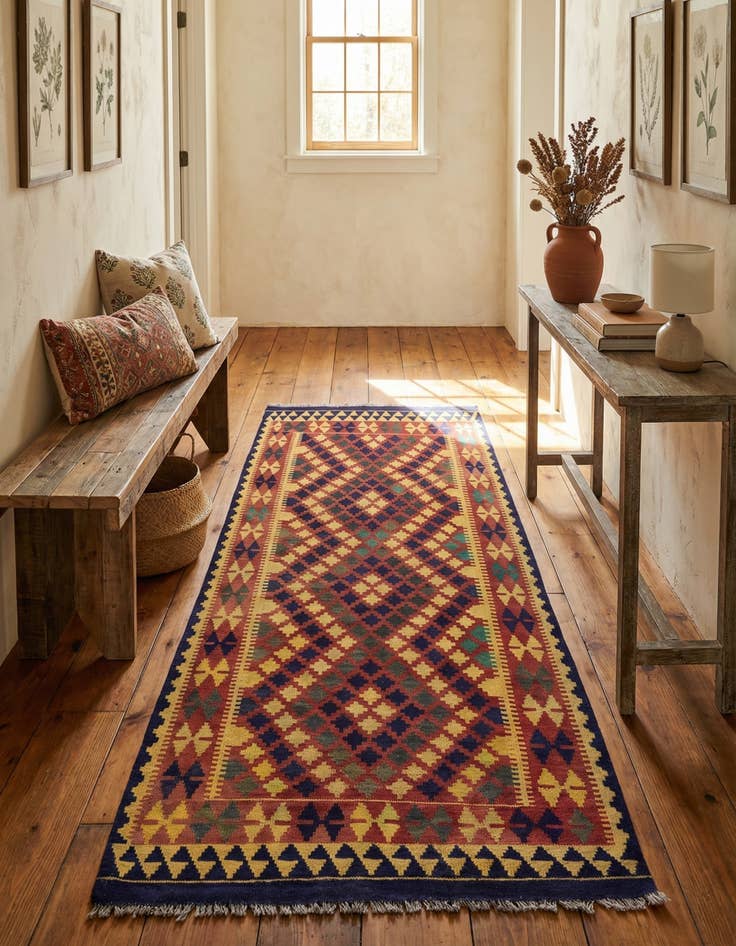 Detail image of 3' 4 x 6' 9 Hand Woven Kilim Maymana Wool Runner Rug