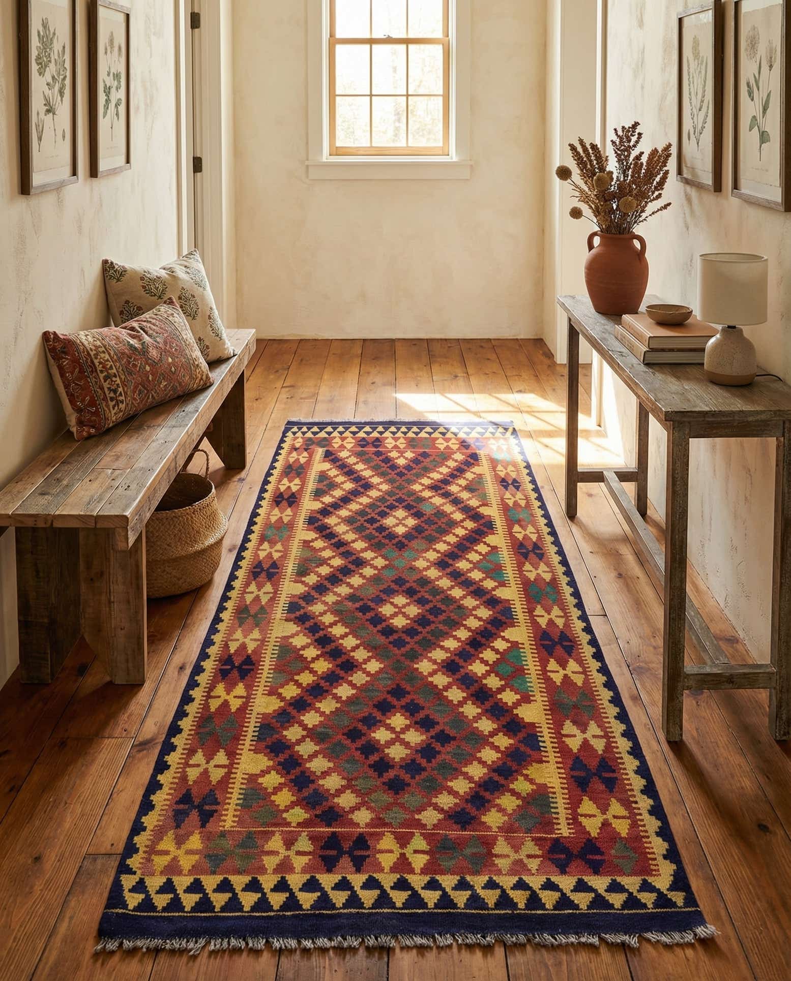 3' 4 x 6' 9 Hand Woven Kilim Maymana Wool Runner Rug