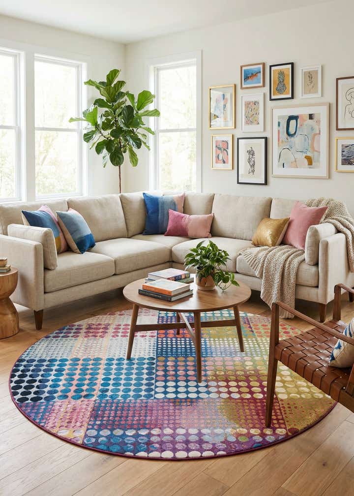 8' x 8' Easy-Clean Modern Indoor / Outdoor Round Rug