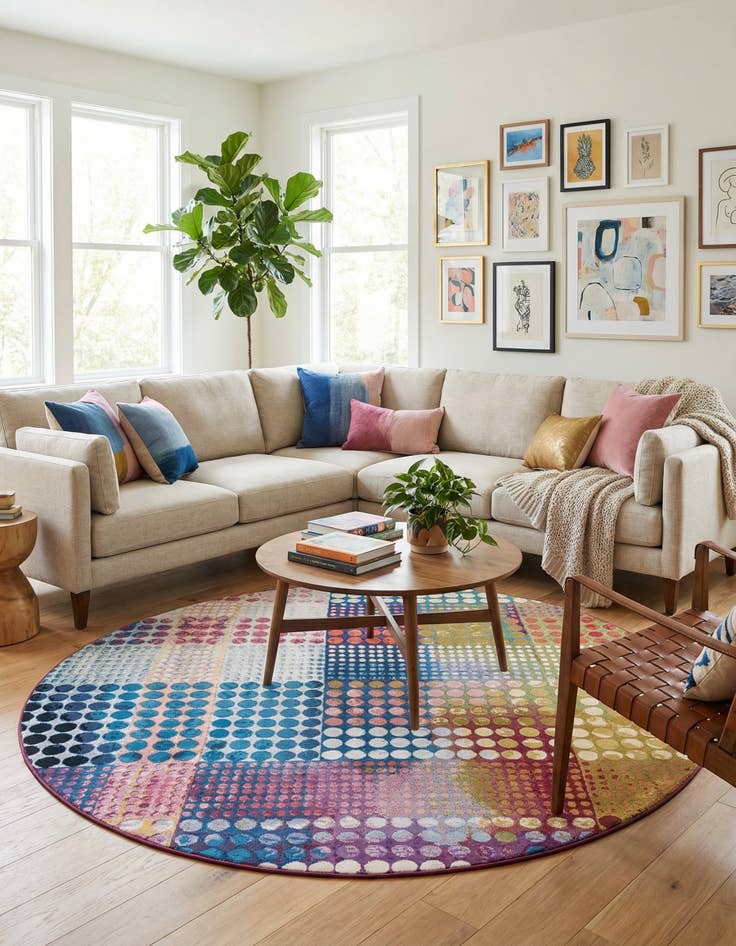 Detail image of 8' x 8'  Washable Modern Indoor / Outdoor Round Rug