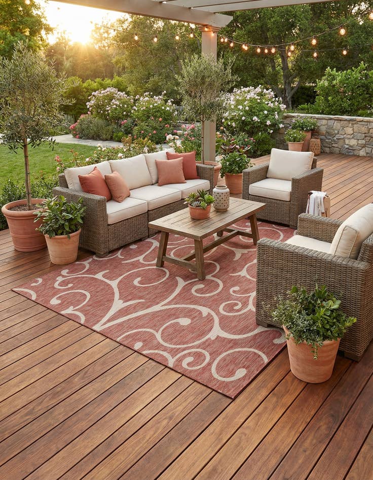 Detail image of  10' 8 x 10' 8  Washable Botanical Indoor / Outdoor Square Rug