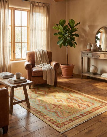 3' 11 x 6' 2 Hand Woven Kilim Waziri Wool Rug
