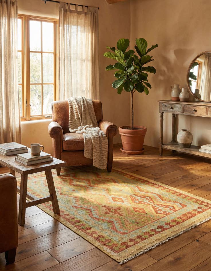 Detail image of 3' 11 x 6' 2  Hand Woven Kilim Waziri Wool Rug