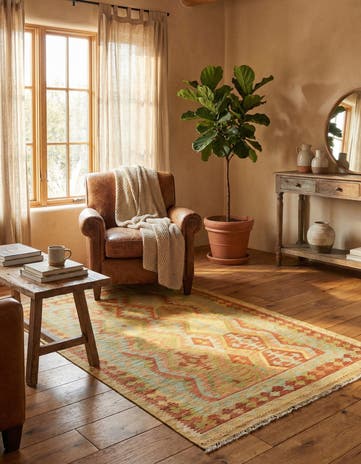 3' 11 x 6' 2 Hand Woven Kilim Waziri Wool Rug