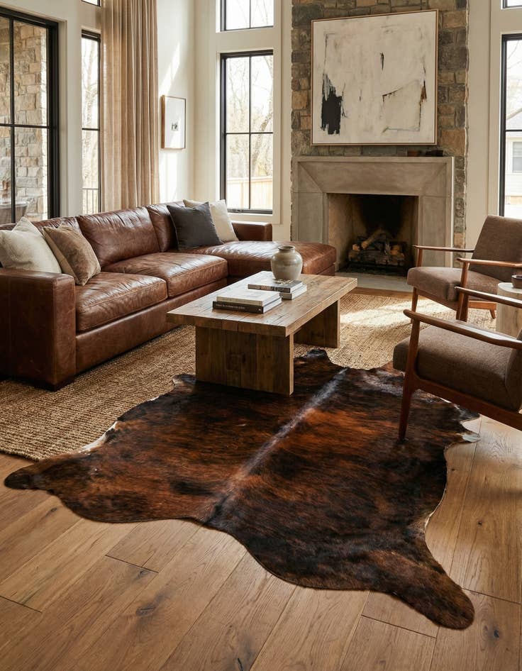 Detail image of 6' x 7' 4 Cowhide Leather Rug