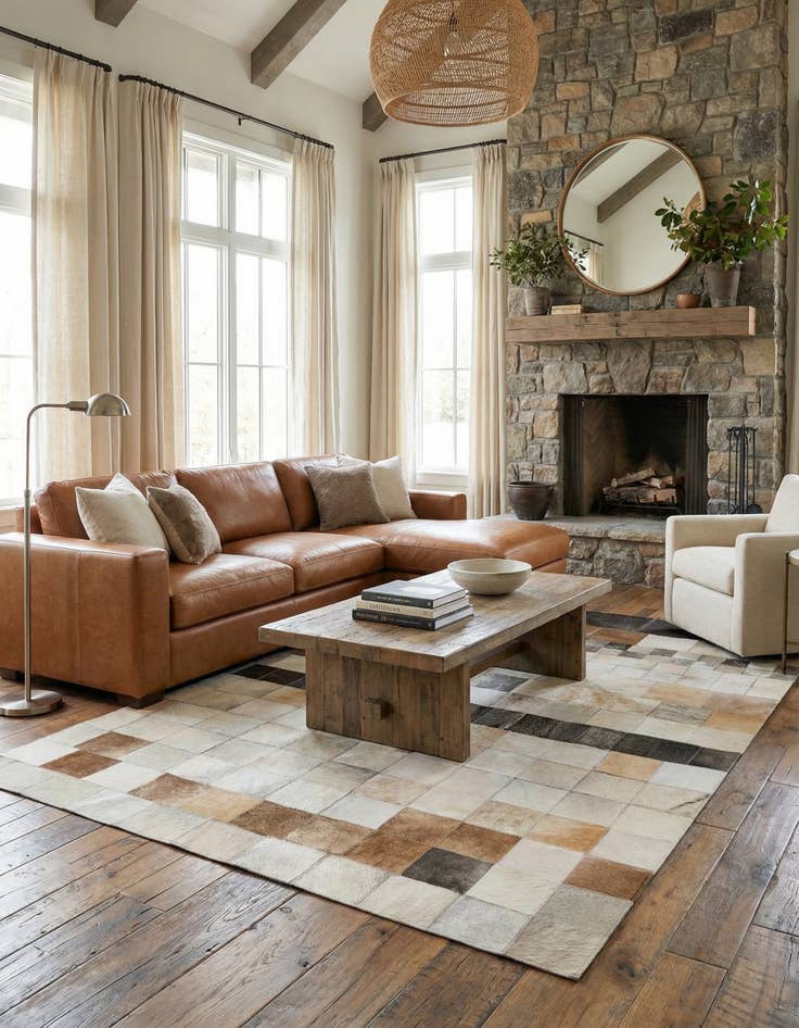 Detail image of 5' 1 x 8' Cowhide - Patchwork Rug