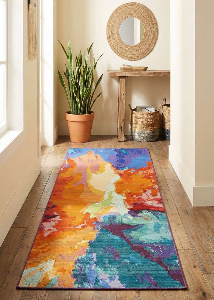 2' 7 x 7' Easy-Clean Modern Indoor / Outdoor Runner Rug