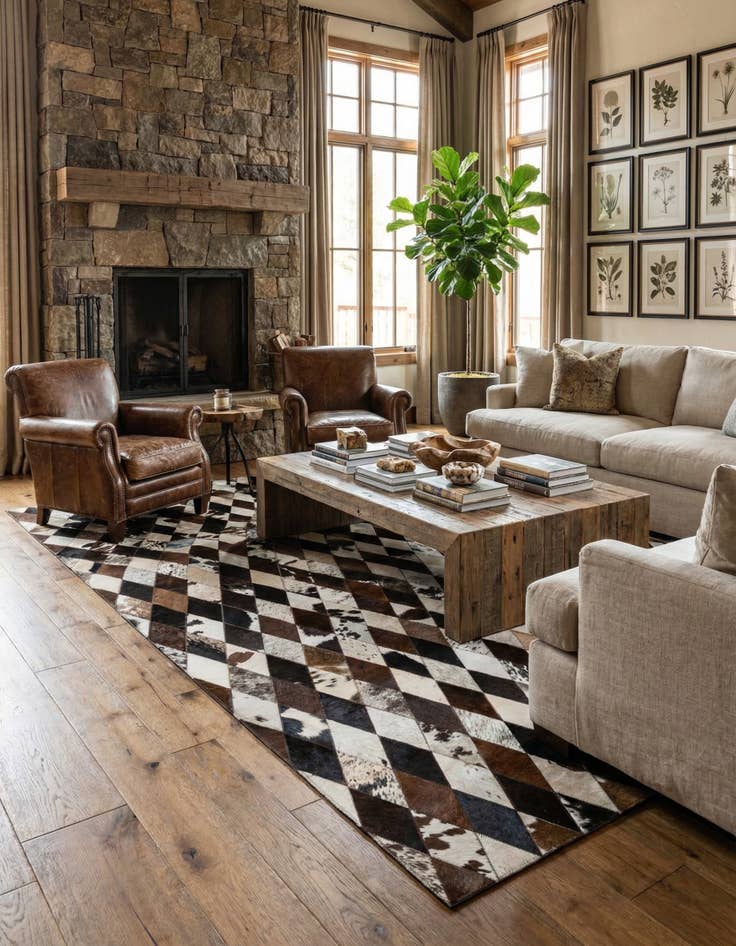 Detail image of 5' 1 x 8' 1 Cowhide Stocks Rug