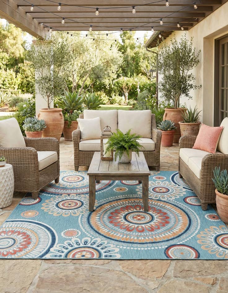 Detail image of 8' 2 x 8' 2  Washable Botanical Indoor / Outdoor Square Rug