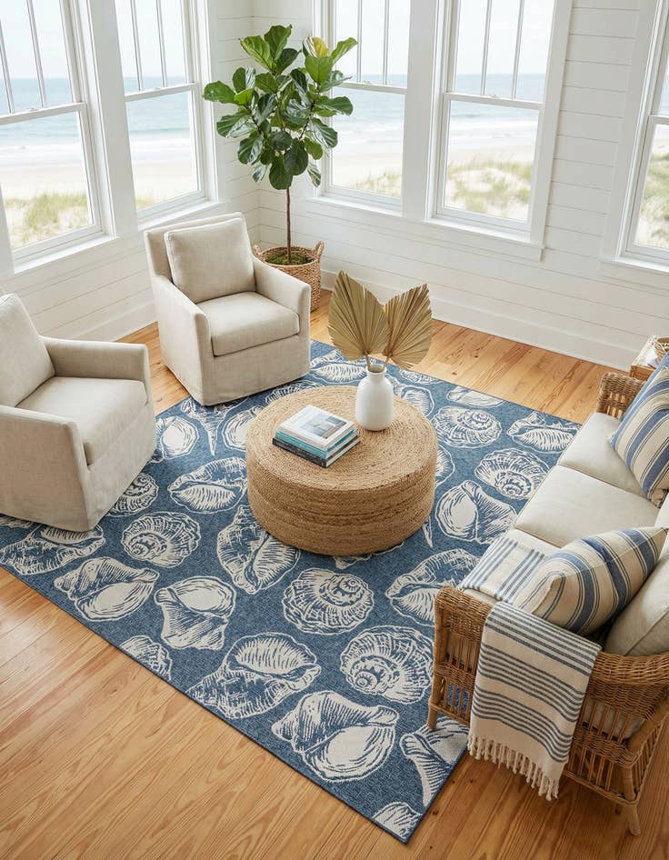 Detail image of  13' x 13'  Washable Coastal Indoor / Outdoor Square Rug