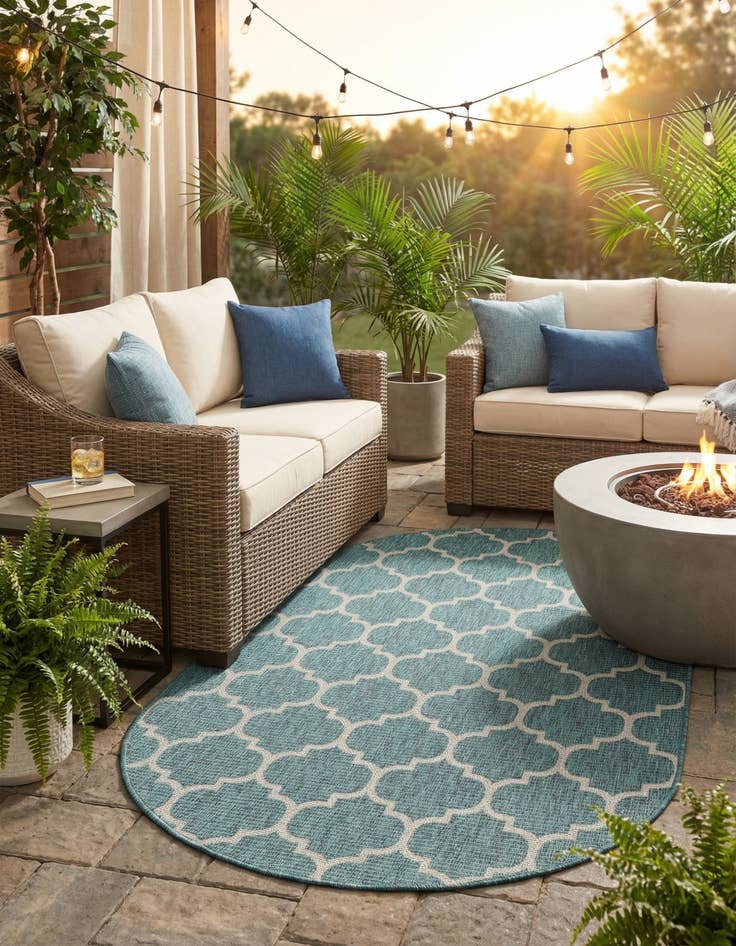 Detail image of 5' 3 x 8'  Washable Trellis Indoor / Outdoor Oval Rug