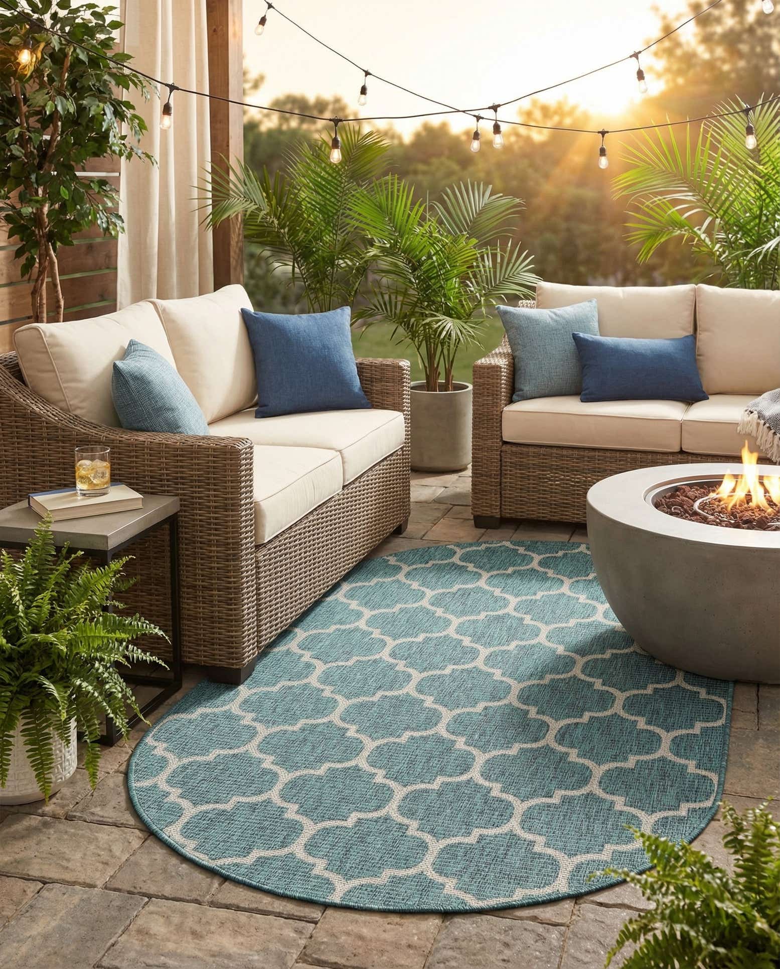 5' 3 x 8' Easy-Clean Trellis Indoor / Outdoor Oval Rug