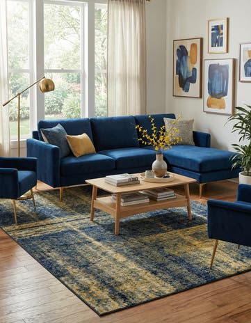 Navy Blue and Yellow Laguna Rug