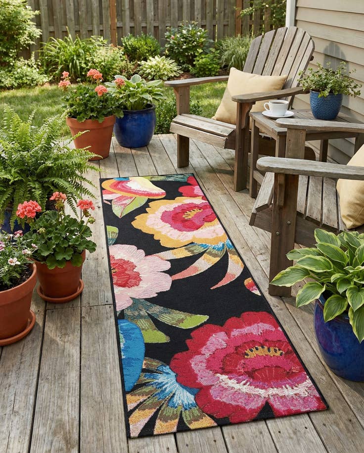 Detail image of 2' x 6' Easy-Clean Botanical Indoor / Outdoor Runner Rug