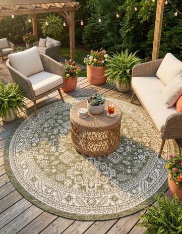 7' 10 x 7' 10 Easy-Clean Aztec Indoor / Outdoor Round Rug
