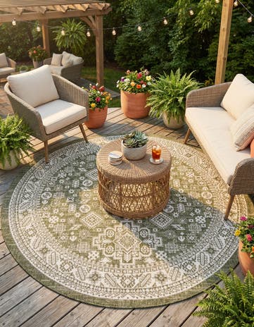 7' 10 x 7' 10 Easy-Clean Aztec Indoor / Outdoor Round Rug