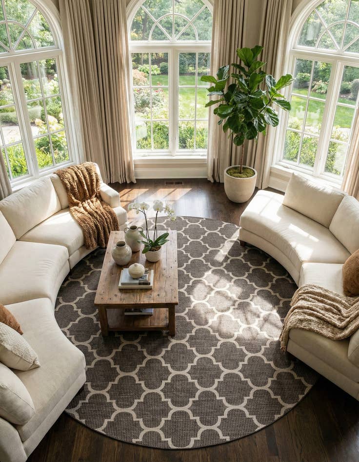 Detail image of 13' x 13'  Washable Trellis Indoor / Outdoor Round Rug