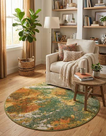 Green Washable Haerfest Round Rug