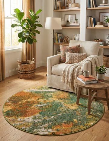 Green Washable Haerfest Round Rug