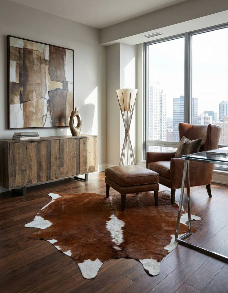 Detail image of 5' 4 x 6' 1 Cowhide Leather Rug