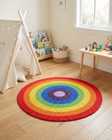  3' 1 x 3' 1  Hand Hand Braided Rainbow Wool Round Rug