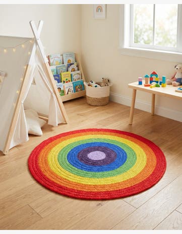 3' 1 x 3' 1 Handmade Hand Braided Rainbow Wool Round Rug