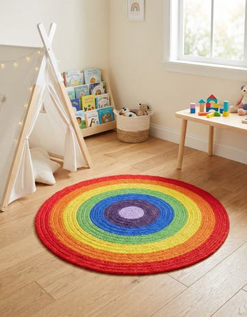 3' 1 x 3' 1 Handmade Hand Braided Rainbow Wool Round Rug