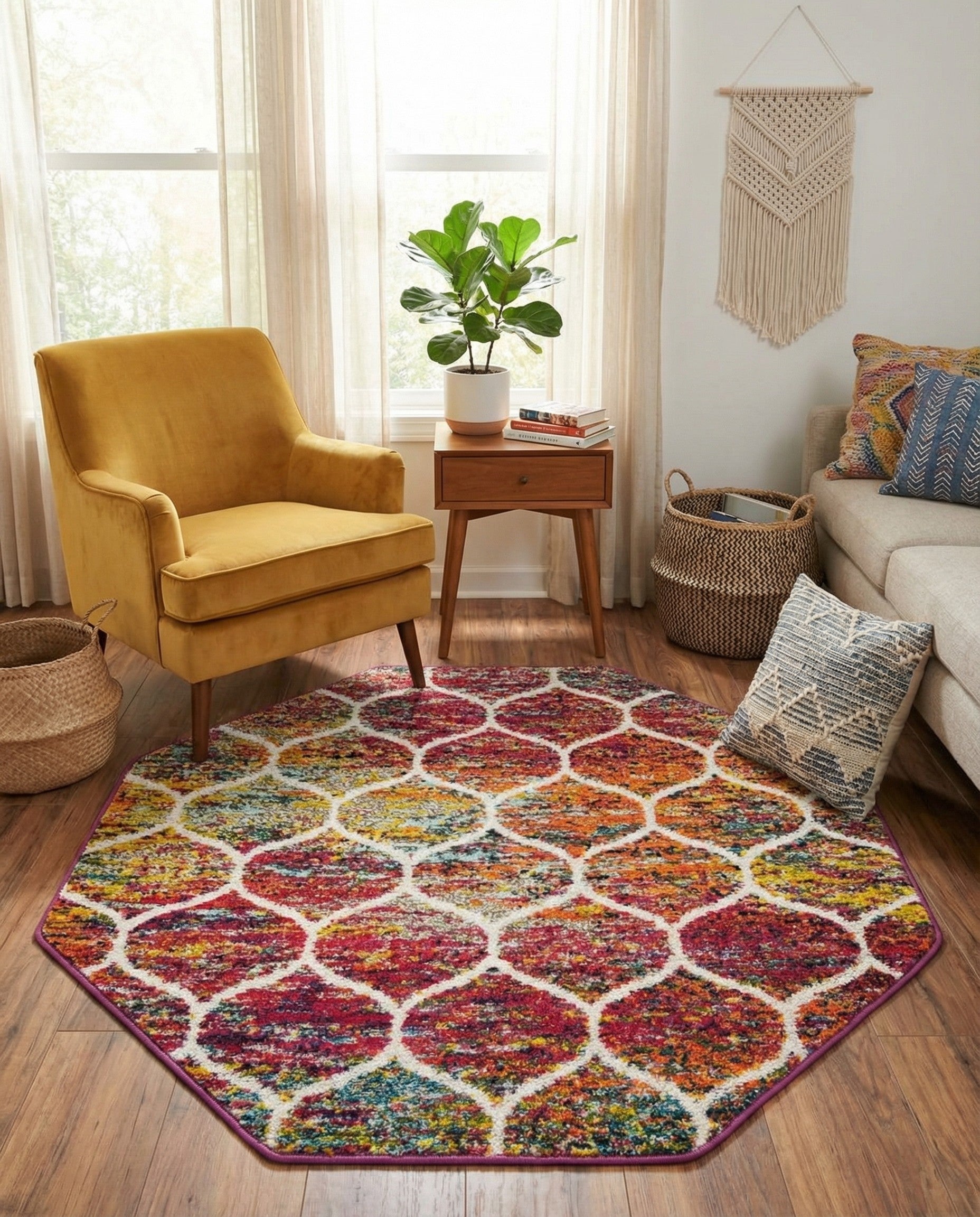  4' x 4' Lattice Frieze Octagon Rug