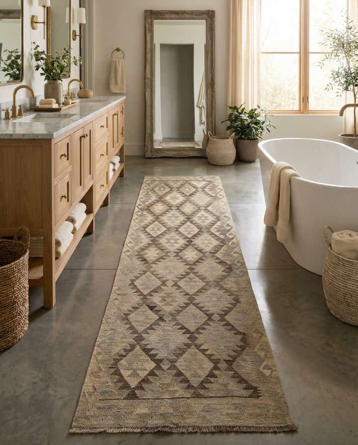 2' 10 x 9' 6 Hand Woven Kilim Maymana Wool Runner Rug