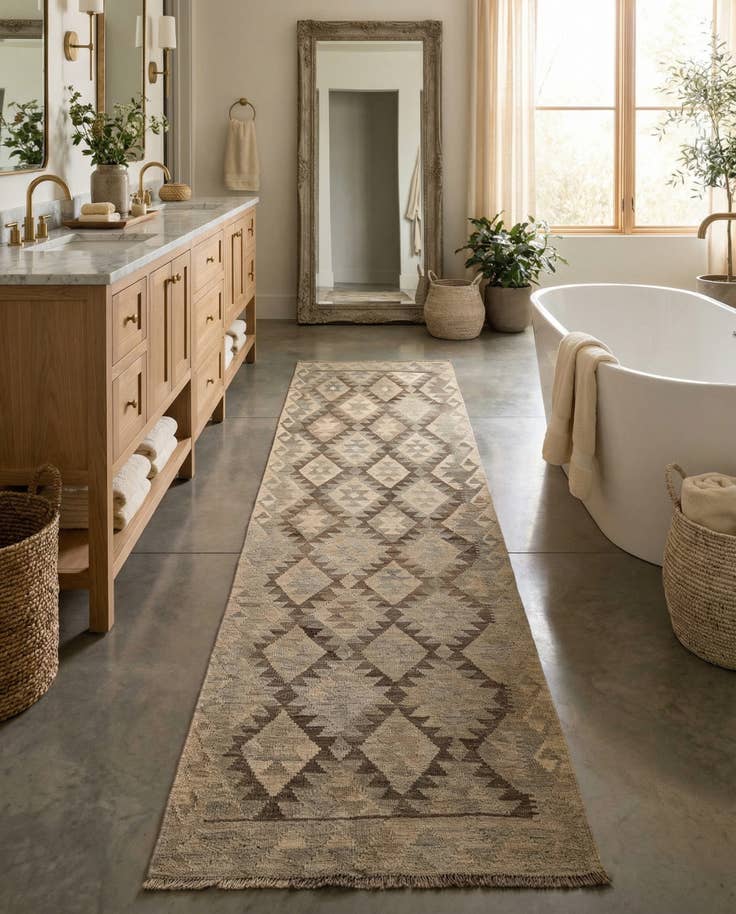 Detail image of 2' 10 x 9' 6 Hand Woven Kilim Maymana Wool Runner Rug