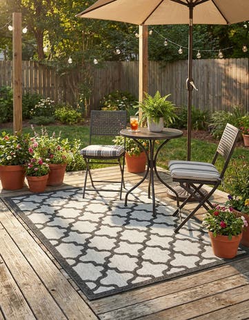 Black Easy-Clean Lattice Indoor / Outdoor Rug