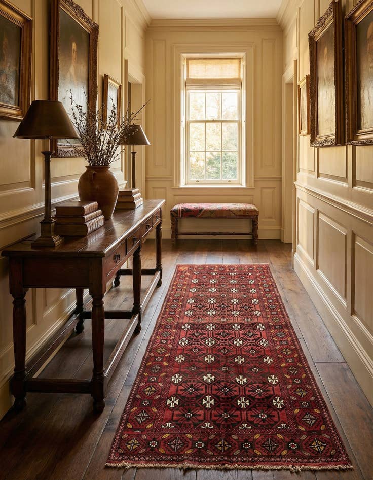 Detail image of 4' 10 x 9' 10  Hand Knotted Shiraz Persian Wool Runner Rug