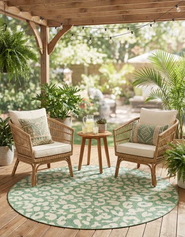 Green Blue Easy-Clean Safari Indoor / Outdoor Round Rug