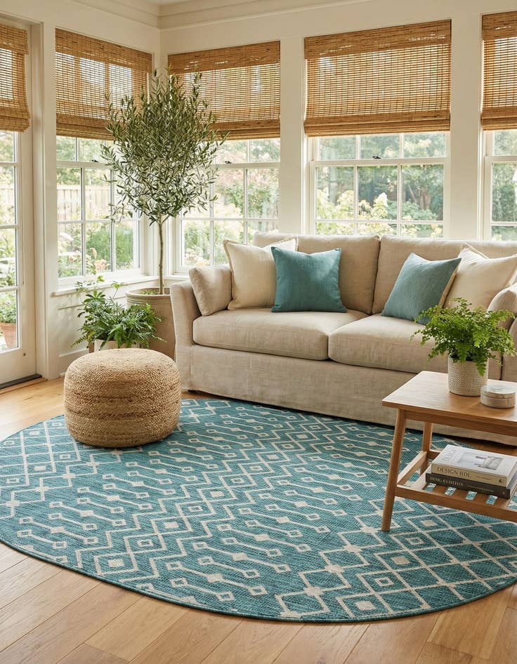 Detail image of 7' 10 x 10' Easy-Clean Trellis Indoor / Outdoor Oval Rug