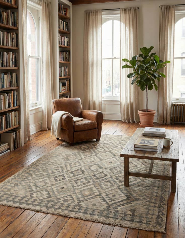 Detail image of 6' 6 x 9' 5  Hand Woven Kilim Maymana Wool Rug