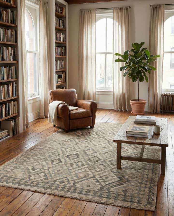 6' 6 x 9' 5 Hand Woven Kilim Maymana Wool Rug