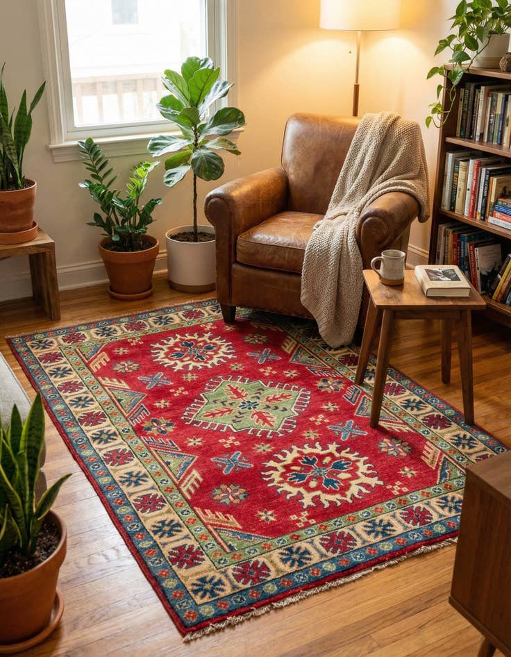 Detail image of 3' 4 x 5'  Hand Knotted Kazak Rug