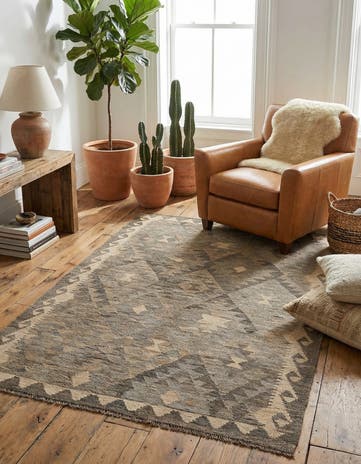 4' 1 x 6' Hand Woven Kilim Maymana Wool Rug