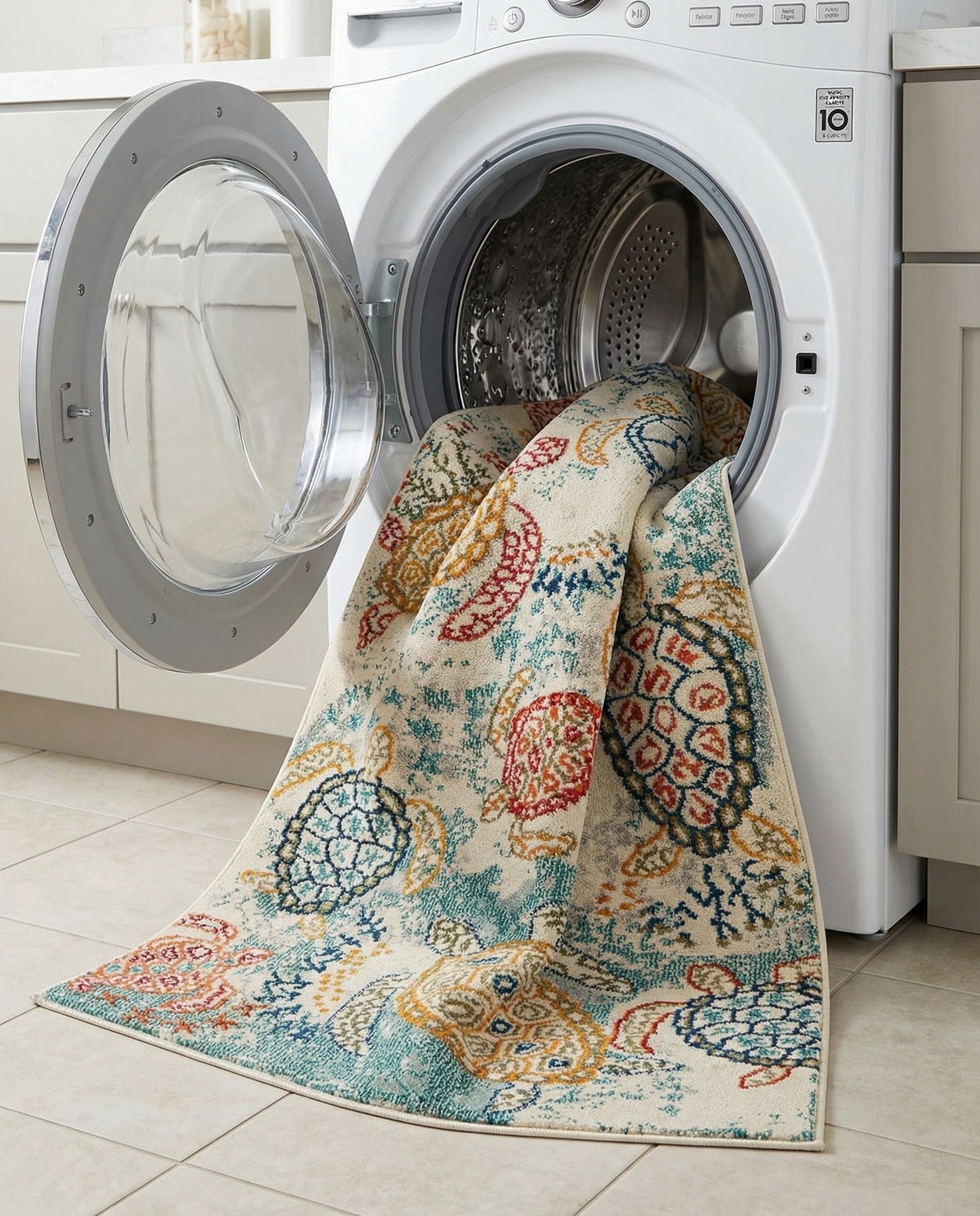 Beige Washable Amalfi Rug in a room