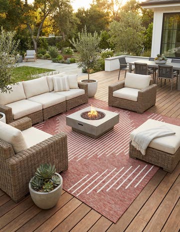 Rust Red Easy-Clean Modern Indoor / Outdoor Square Rug