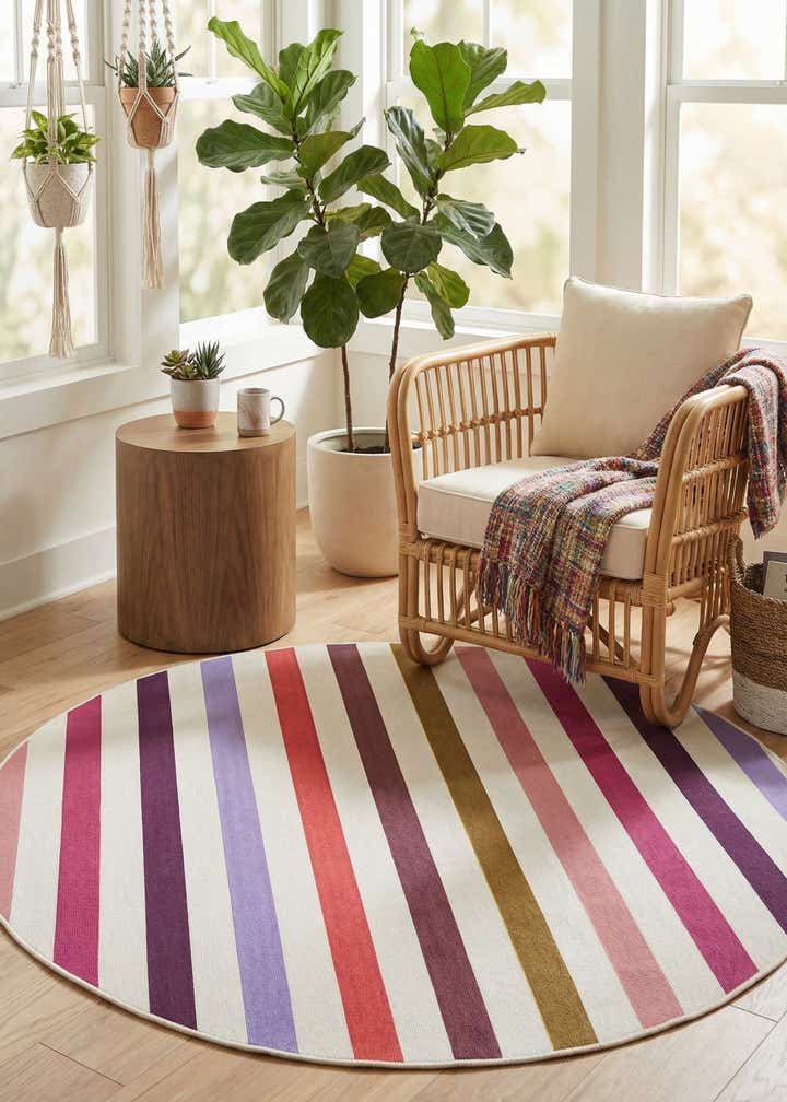 6' x 6' Easy-Clean Ribbon Indoor / Outdoor Round Rug