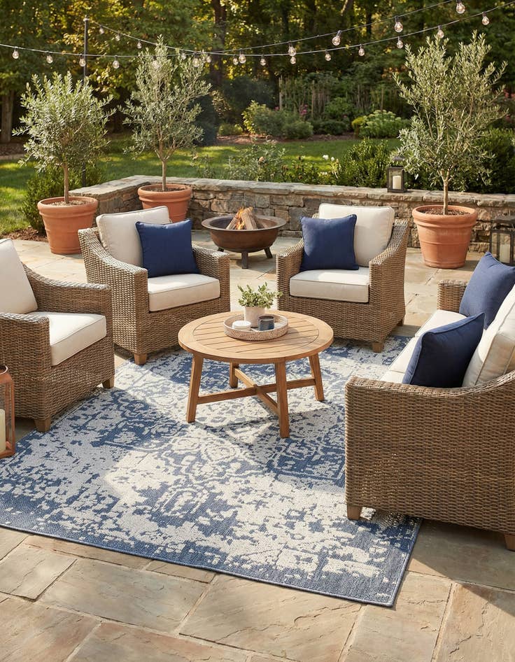 Detail image of 7' 10 x 10'  Washable Traditional Indoor / Outdoor Rug